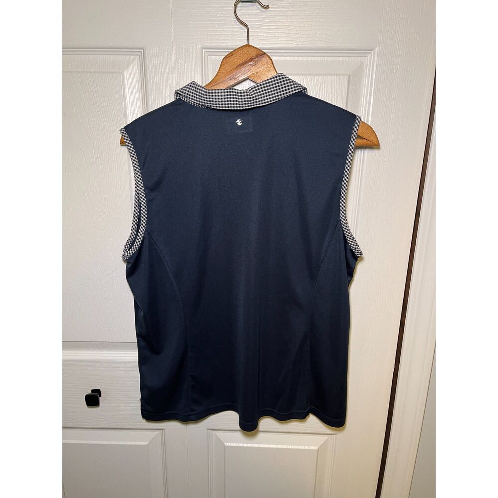 IZOD Golf Womens Sleeveless Polo Top Navy Blue Gingham Collar XXL - Picture 2 of 4